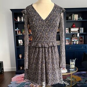 Miss Selfridge Floral Black Ruffled Long Sleeve Dress Petite 0